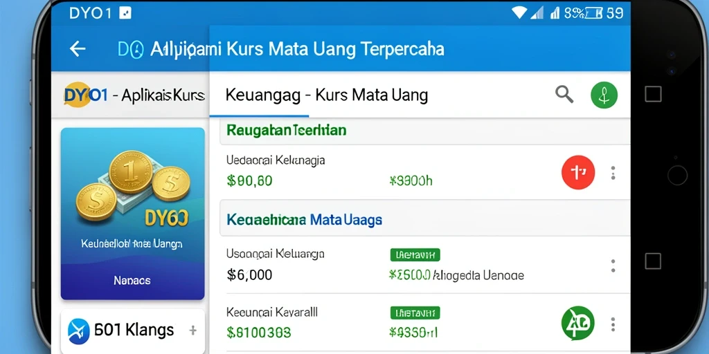 Tampilan antarmuka DYO1 dengan informasi kurs mata uang terbaru.
