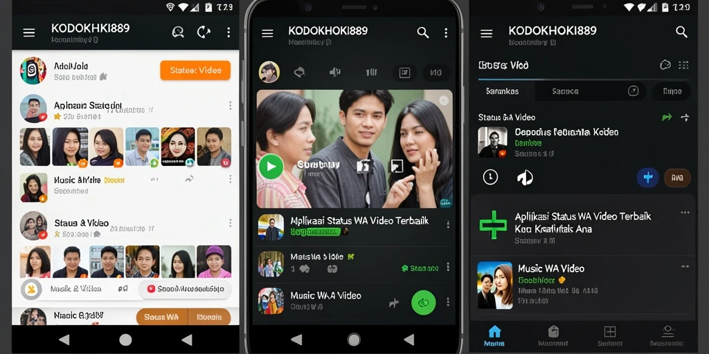 Tampilan aplikasi KODOKHOKI889 dengan fitur Status WA Video yang menarik.