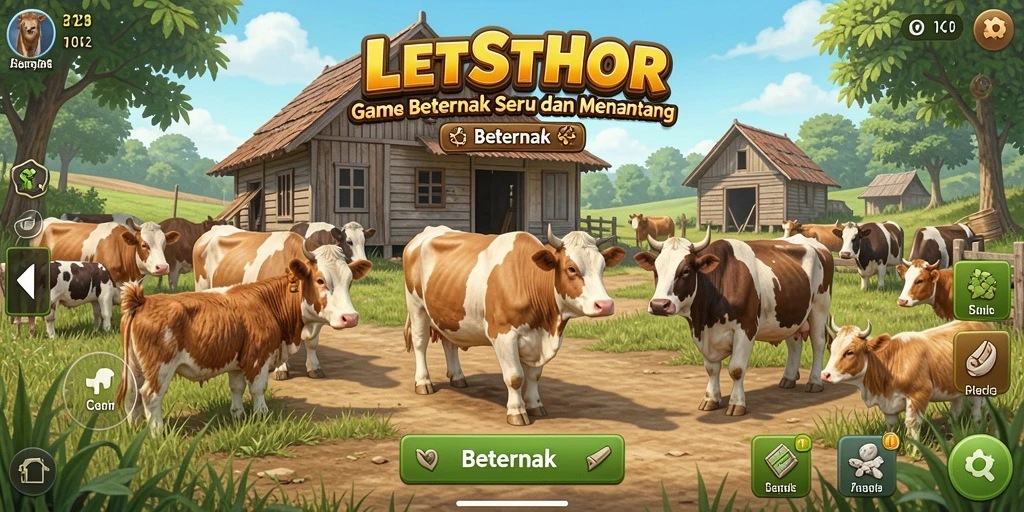 Tampilan antarmuka LETSTHOR yang menarik untuk game Beternak.